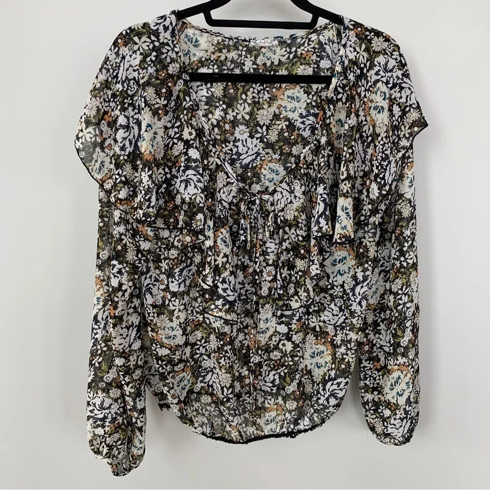 Intimately Free People‎ Floral Long Sleeve Ruffle Top Size XS